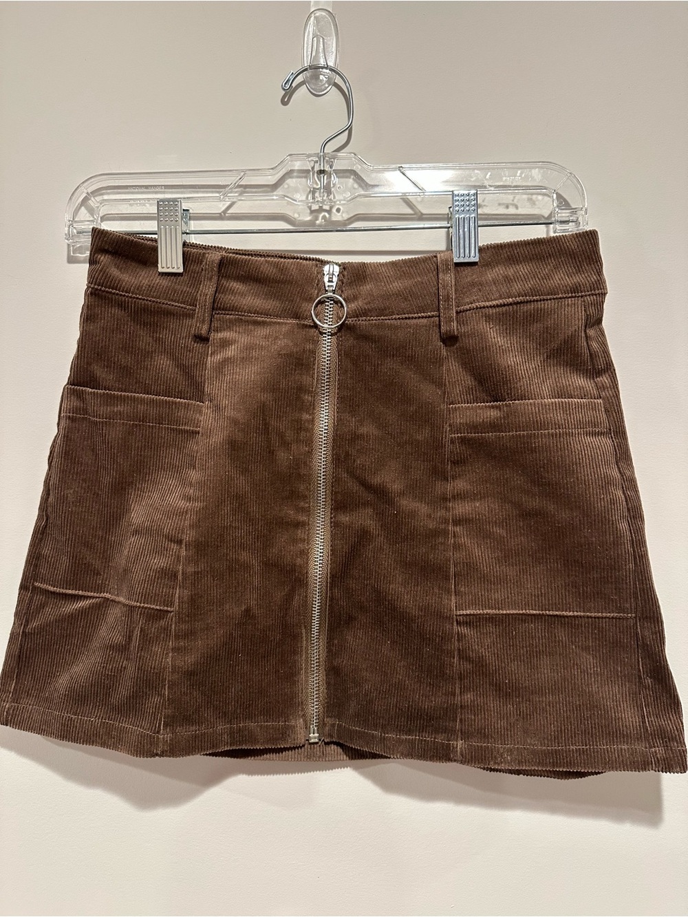Altar'd State Chocolate Brown Corduroy Front-Zip Mini Skirt